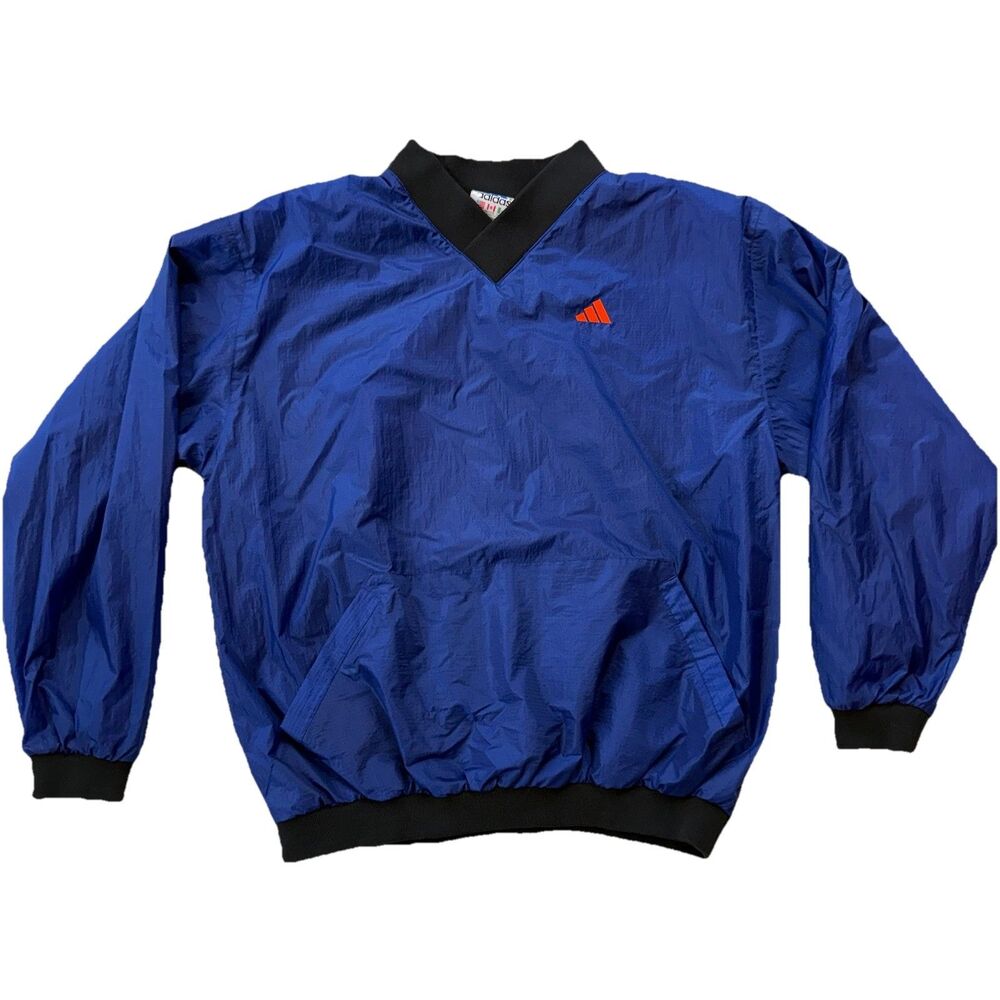 VTG 90's Mens Adidas V-Neck Pullover Size Large Blue Nylon Windbreaker Jacket